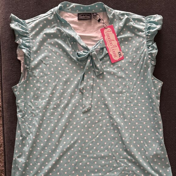 Voodoo Vixen - Light Blue Top with White Polka Dots. Size XXL (US 12/14, UK 16) - Picture 1 of 3